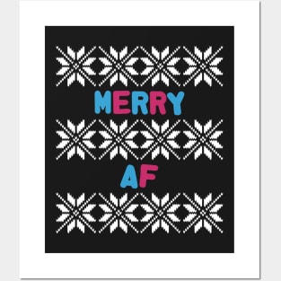 Merry AF - Pink Blue White Posters and Art